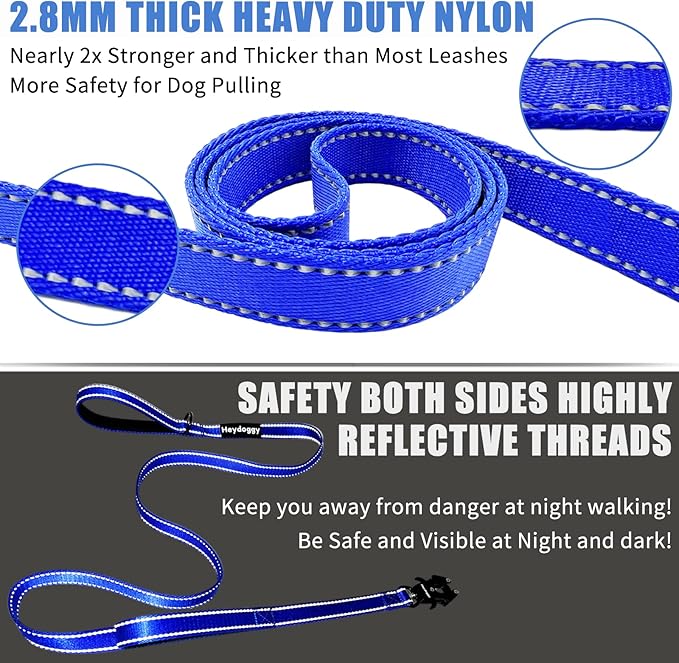 Strong Heavy Duty Dog Leash - 6ft Reflective Nylon Training Leash with Soft Padded Double Handle & Auto Lock Frog Clip, Safety Traffic Control for Large Medium Small Dog No Pull Walking (DarkBlue,6ft)