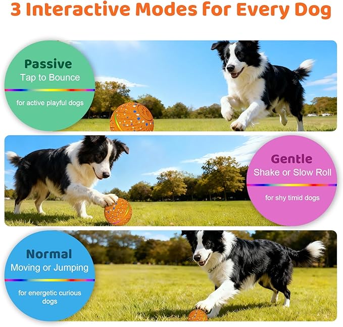Sankell Interactive Dog Ball Toy - Smart Moving Bouncing Dog Ball with RGB Lights, E-TPU Material, 3 Play Modes Automatic Rolling Balls Toy for Small Medium Dogs Keep Them Busy(Orange)