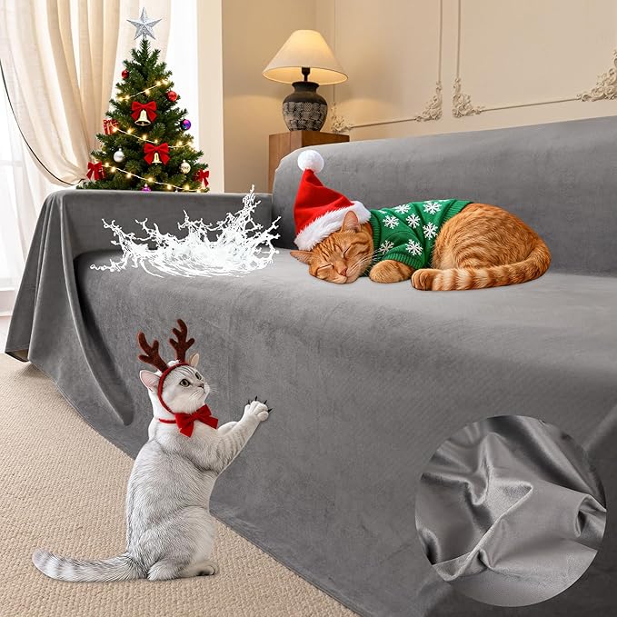 Loiion Cat Scratch Furniture Protector - Ultra Soft, Waterproof Sofa Cover to Keep Cats Off, Pet-Friendly Couch Protectors for Love Seat, Anti-Slip Couch Cover for Pets and Kids 118"X71" Grey