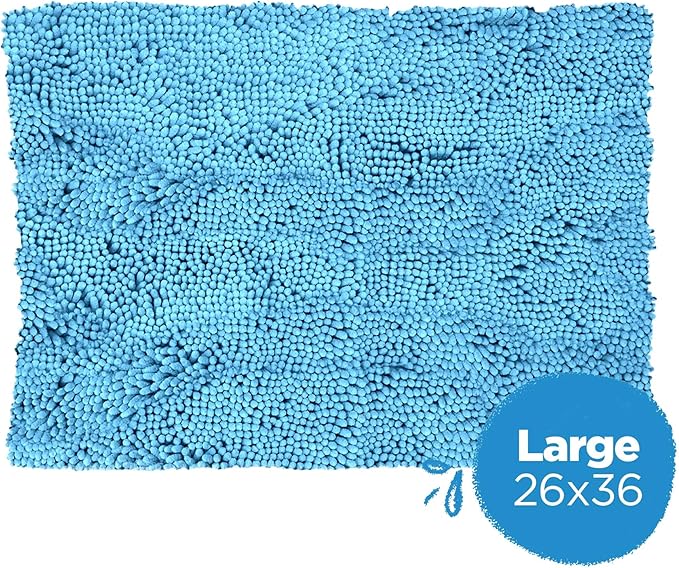 Soggy Doggy Doormat Plain Solid Color Design - Ultra Absorbent Microfiber Chenille Wet Dog Mat for Muddy Paws - Non-Slip and Machine Washable (Blue, Large 26” x 36”)