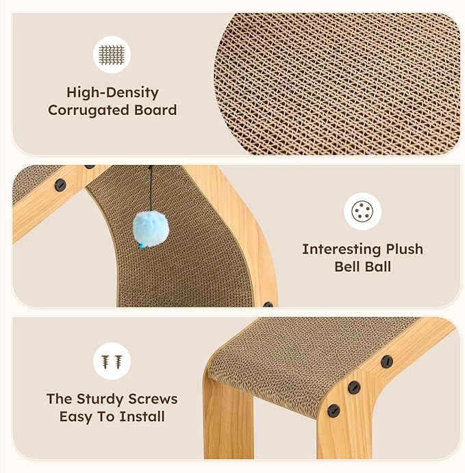 20'' Cardboard Cat Scratcher House - Large Cat Scratching Board with Balls, Cat Lounger as Tunnel for Indoor Cats and Kittens, Safe & Secure, Brown