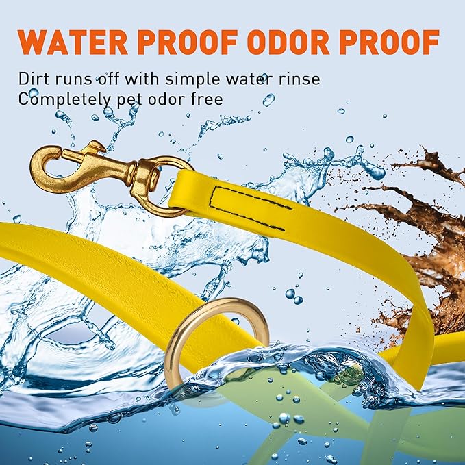 Viper Biothane K9 Working Dog Leash Waterproof Lead for Tracking Training Schutzhund Odor-Proof Long Line with Solid Brass Snap for Puppy Medium and Large Dogs 20in, Lemon Yellow
