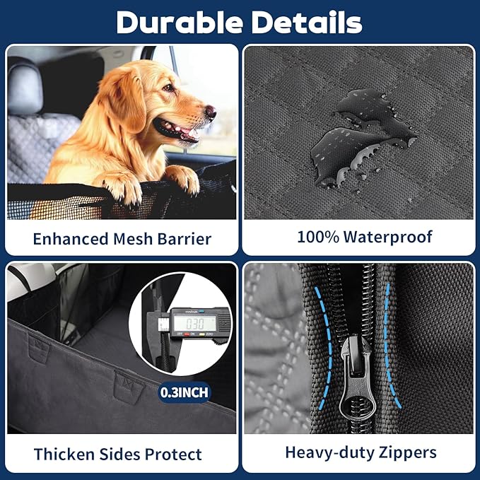 Aulase Tough Dog Car Seat Cover for Back Seat with Seatback Top Protection, Waterproof Hard Bottom Back Seat Extender for Dogs, Scratch Resistant Heavy Duty Dog Hammock for Car SUV Small Trucks