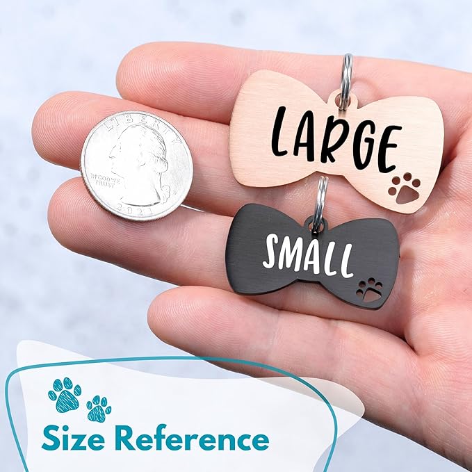 Ultra Joys Dog Tags Personalized for Pets - Hollow Paw Custom Pet ID Tag - Engraved Dog Tag for Small, Large Dogs - Large Bow Tie in Black