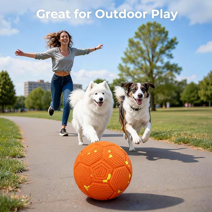 Patzoober Smart Interactive Dog Ball, Dog Soccer Ball, Auto-Rolling, Bouncing and Rotating with Chew-Resistant E-TPU Material, IP54 Waterproof for Medium and Large Dogs (Orange)