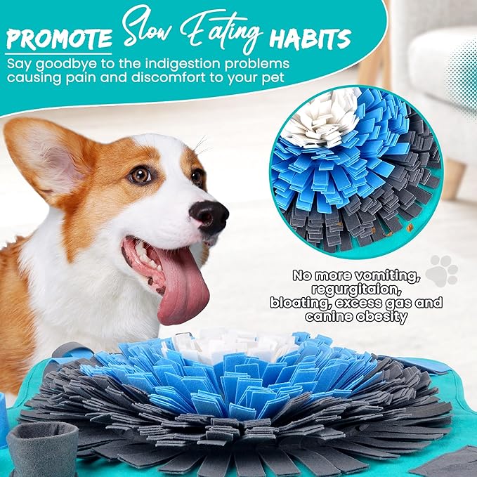 Friendly Barks 25" Dog Snuffle Mat - Interactive Dog Puzzle Toys for Enrichment - Large Slow Feeder Foraging Mat for Brain Games & Nosework Training - Washable Pet Sniff Mat with Easy to Carry Handle
