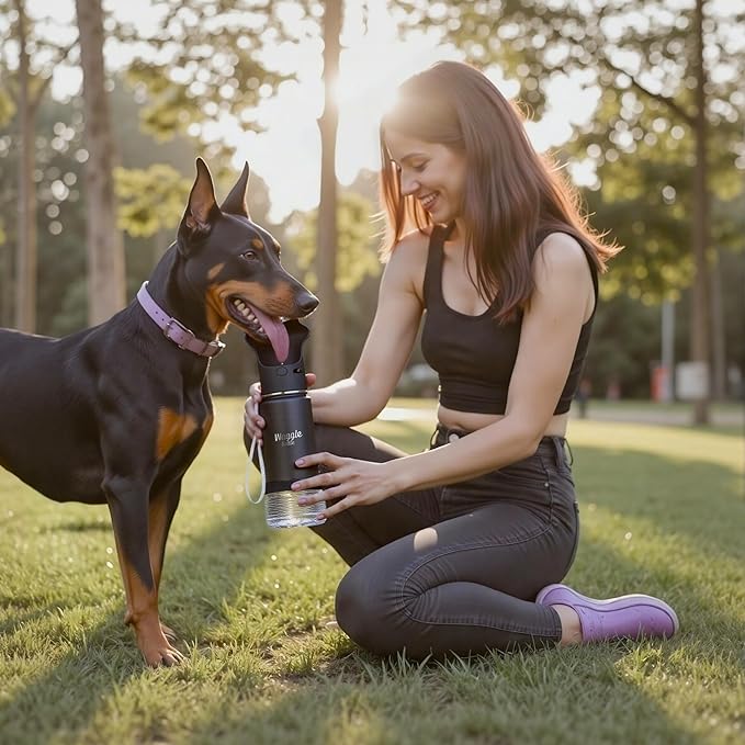 Waggle Bottle Stainless Steel Dog Travel Water Bottle, Double-Wall Vacuum Insulated Portable Dog Water Dispenser, Drink Cup and Snack Container On The Go, Outdoor Walking, Hiking, Travel, Water Bottle