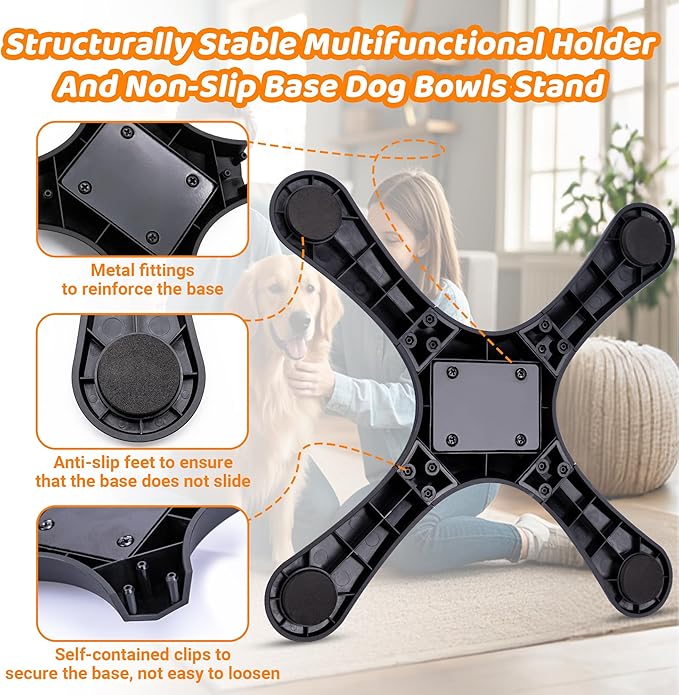 Elevated Adjustable Dog Bowl Feeding Stand, 3 Heights and Tiled Ajudst, Compatible with Moost Feeding Bowls, Great for Medium Large Dogs(No Bowl Included)(2 Pack)