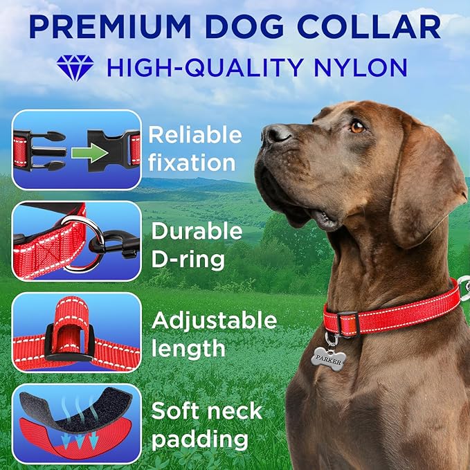 TECEUM Reflective Dog Collar – Red – XXS – Extra Soft Padding – Basic Nylon Pet Collar – Quick Release Buckle – Fits Small, Medium and Large Dogs, Puppies, Cats – ESA & Service Dog Options