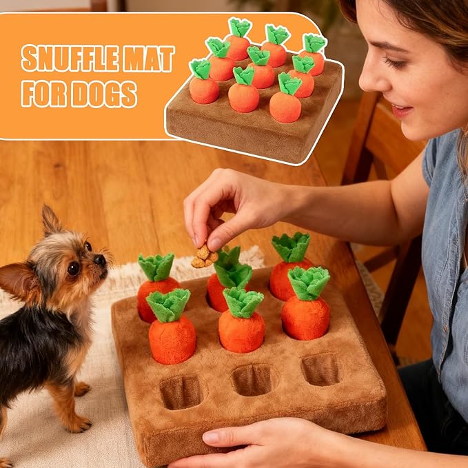 Carrot Snuffle Mat for Dogs, Harvest Chew Toy Encouraging Foraging, Interactive Dog Toy for Boredom & Mental Stimulation, Dog Snuffle Mat Encourages Natural Foraging Skills and Slow Eating
