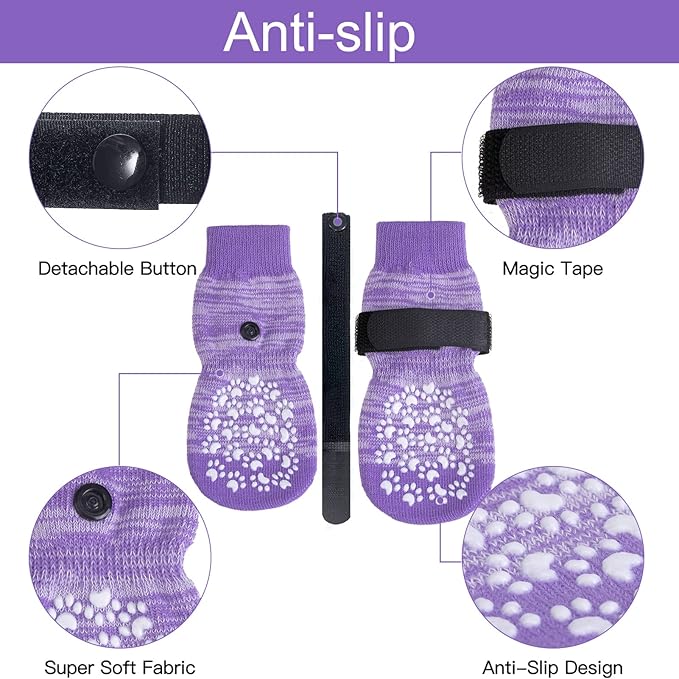EXPAWLORER Double Side Anti-Slip Dog Socks with Adjustable Straps-Strong Grips Traction Control for Indoor on Hardwood Floor Wear,Best Paw Protector for Puppy Small Medium Large Dogs,X-small (6 Count)