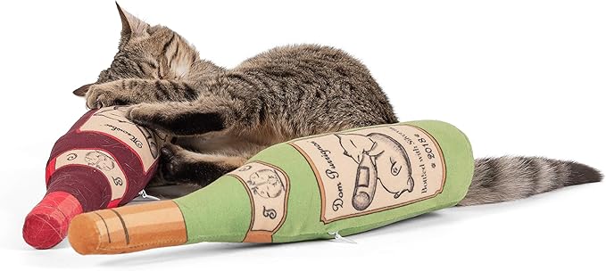 TWINCRITTERS KittiLush 2-Pack Organic Silvervine Catnip Substitute Toys for Cats & Kittens | 100% All-Natural Wild Harvested Silvervine | 2 Refillable Wine Bottle Kicker Cat Toys