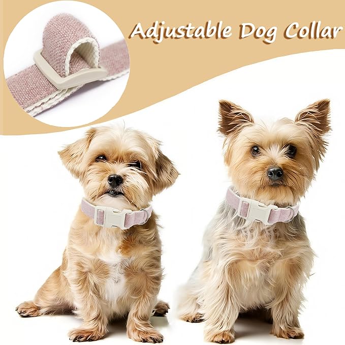 Cotton Hemp Dog Collar Adjustable, Pink Dog Collar Soft Natural Fabric with Quick Release, Cute Wedding Puppy Necklace for Small Medium Large Dog, Pink-M