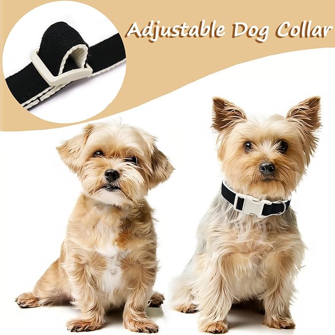 Cotton Hemp Dog Collar Adjustable, Black Dog Collar Soft Natural Fabric with Quick Release, Cute Wedding Puppy Necklace for Small Medium Large Dog, Black-L