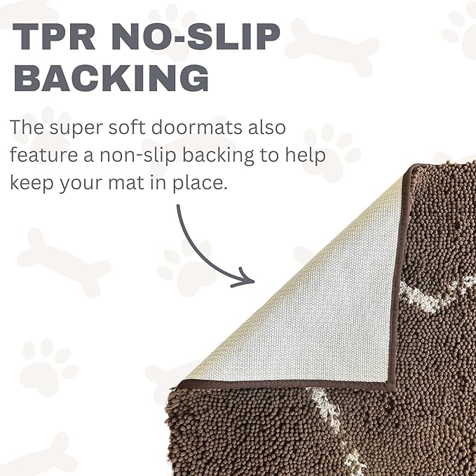 Soggy Doggy Doormat Plain Solid Color Design - Ultra Absorbent Microfiber Chenille Wet Dog Mat for Muddy Paws - Non-Slip and Machine Washable (Grey, Large 26” x 36”)