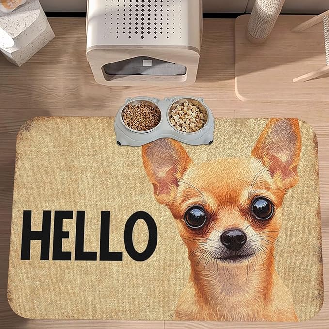 Chihuahua Dog Food Mat for Floors Waterproof,Quick Dry Anti-Slip Dog Bowl Mats for Food and Water,Pet Feeding Mats,Pet Placemat for Messy Drinkers to Protect Floors,Pets Supplies 17.72×11.81in