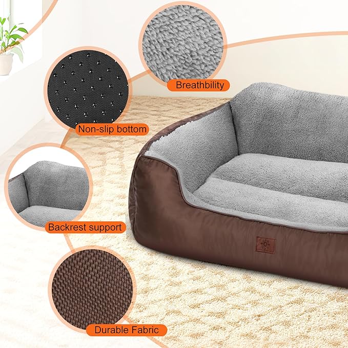 Medium Dog Beds, Calming Anti-Anxiety Pet Bed for Small Dogs, Dog Beds for Small and Medium Pets with Non-Slip Bottom, 28”x20”x7”, Brown