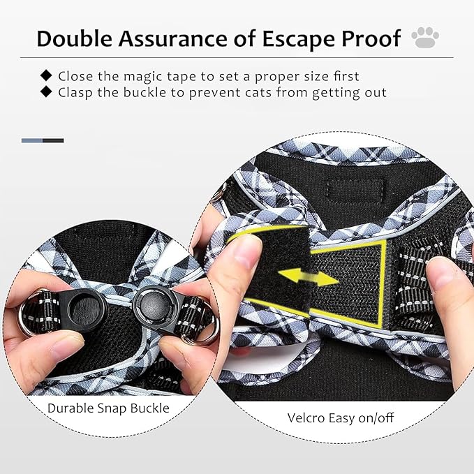 Cat Harness and Leash Set for Walking, Escape Proof Adjustable Soft Mesh Kitten Harness with Reflective Strips, Breathable No-Choke Pet Vest for Small Cats or Puppies(Black,XXS)