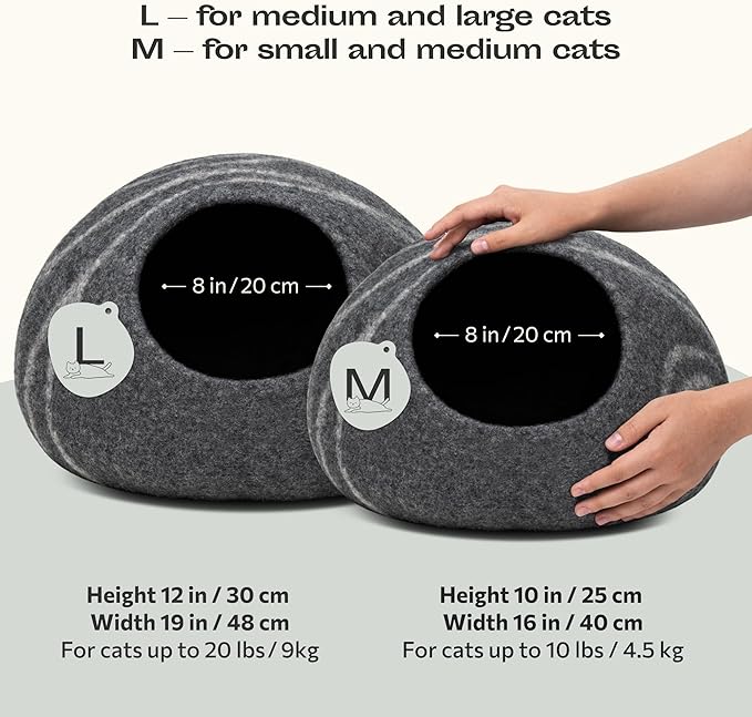 MEOWFIA Cat Cave – Premium Felt Cat Bed for Indoor Cats, Handmade 100% Merino Wool, Cat (Medium, Dark Grey)