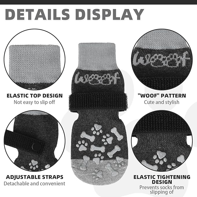 KOOLTAIL Anti Slip Dog Socks for Hot/Cold Pavement to Prevent Licking Paws, Dog Boots&Paw Protector with Grippers for Hardwood Floors,Traction Control No Twist Booties for Small Medium Large Dogs M