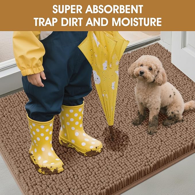 Extra Large Dog Door Mats for Muddy Paws, 71" x 25" Chenille Absorbent Mud Mat for Dogs, Non Slip Heavy Dog Rugs For Muddy Paws, Soft Indoor Door Mat for Entryway, Mud Paw, Inside Floor, Camel