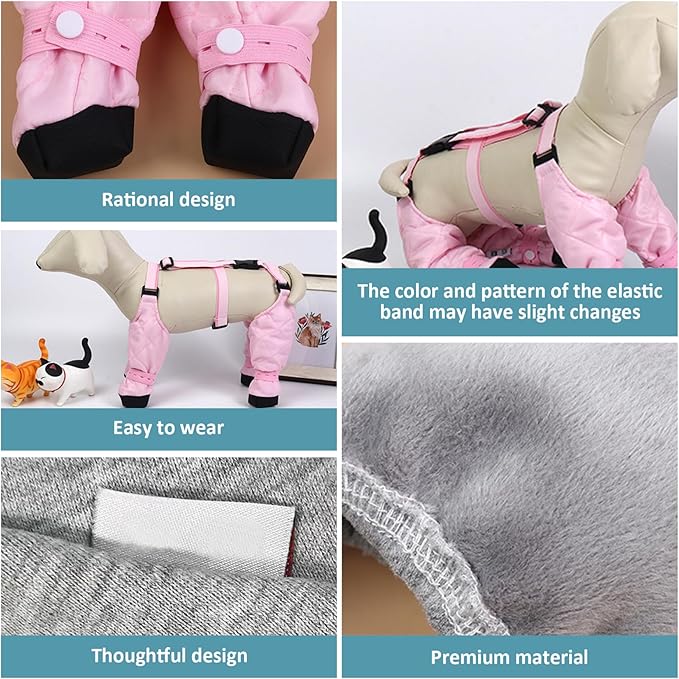 Waterproof Winter Dog Suspender Boots, Adjustable Non-Slip Snow Shoes with Harness for Puppy Outdoor Walking(S)