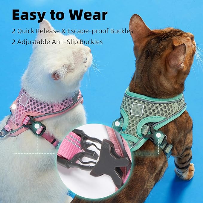 Cat Harness and Leash Set for Comfortable Outdoor Walking, Escape Proof, Adjustable Soft Kitten Vest Harness with Reflective Strip for Cats, Small Dogs (Pink, M)