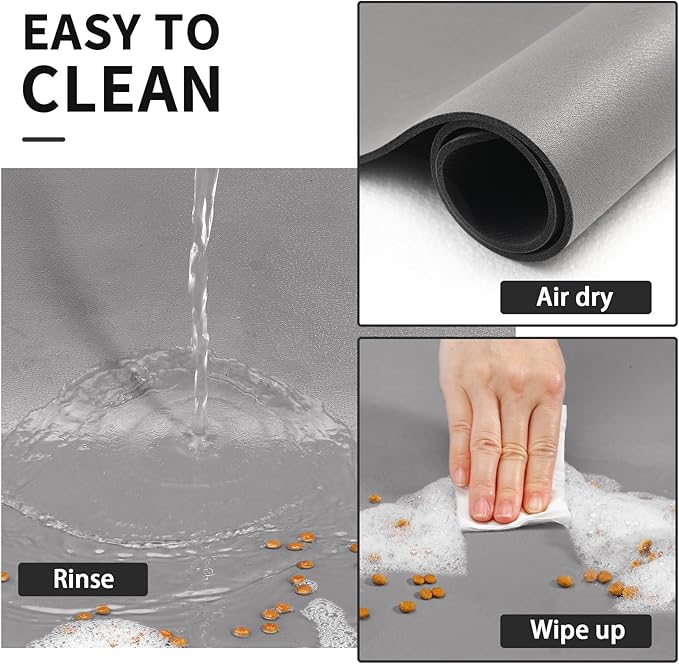 Dog Food Mat - Absorbent Cat Mat for Food and Water, No Stains Pet Feeding Bowl Mat, Easy to Clean Pet Placemats, Quick Dry Dog Water Dispenser Mat for Messy Drinkers | Grey 18"x 28"
