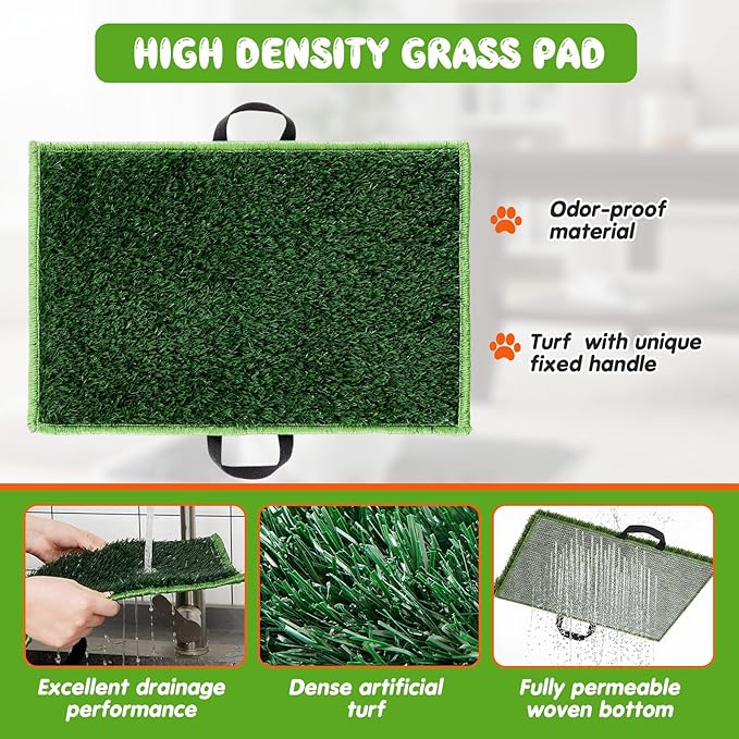 Shimeyao 6 Pcs 3-Layer Dog Grass Pad with Tray, Includes 23.6" x 15.8" Stainless Steel Tray, Artificial Turf Grass Potty, and Support Grids, Reusable Portable Dog Toilet for Indoor & Outdoor Use