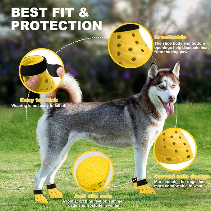 Dog Shoes Breathable Dog Shoe for Hot Pavement, Dog Booties and Paw Protectors, Non-Slip Waterproof Dog Sandals Boots (Yellow+Black, S: (2.3’’x1.8'')(L*W))