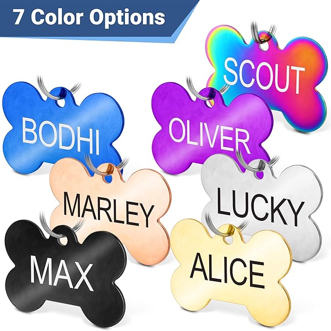 GoTags Stainless Steel Pet ID Tags, Personalized Dog Tags and Cat Tags, up to 8 Lines of Custom Text, Engraved on Both Sides, in Bone, Round, Heart, Bowtie and More (Heart, Small (Pack of 1))