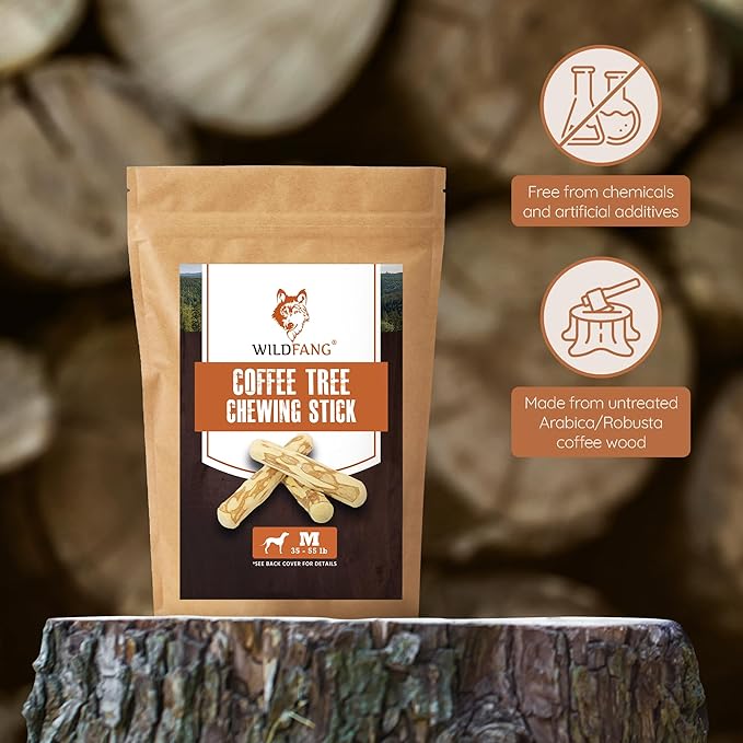 Wildfang® Coffee Wood Dog Chew, Medium – Tough Chew Toys for Aggressive Chewers, Dog Teething Toys for Puppies, Training for Chewing Muscles, Coffee Tree Sticks for Medium Dogs (33–55 lbs), Pack of 3