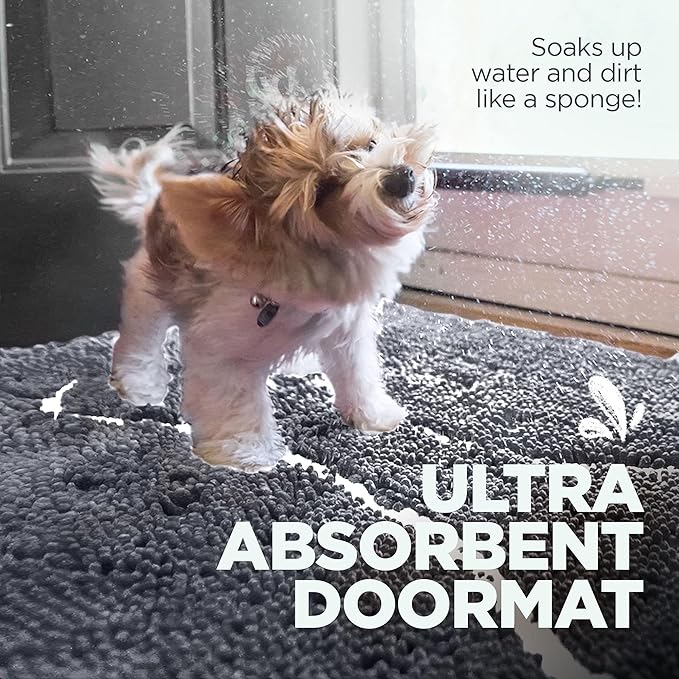 Soggy Doggy Doormat Plain Solid Color Design - Ultra Absorbent Microfiber Chenille Wet Dog Mat for Muddy Paws - Non-Slip and Machine Washable (Grey, Large 26” x 36”)