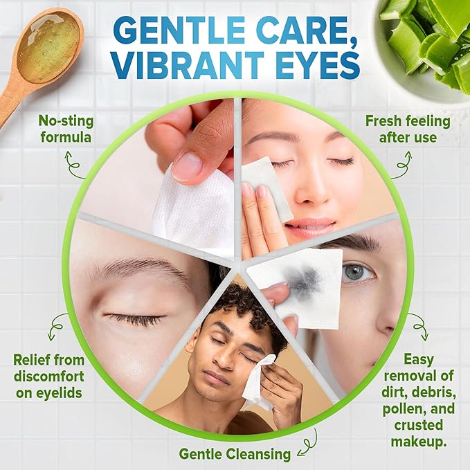 JJ CARE Eyelid Cleaning Wipes - Box of 80, 4"x4" Individually Wrapped Moisturizing Eye Lid Scrubbing Wipes for Irritated, Itchy, and Dry Eyes, Hypoallergenic Eye Scrub & Eyelashes cleaning Pads
