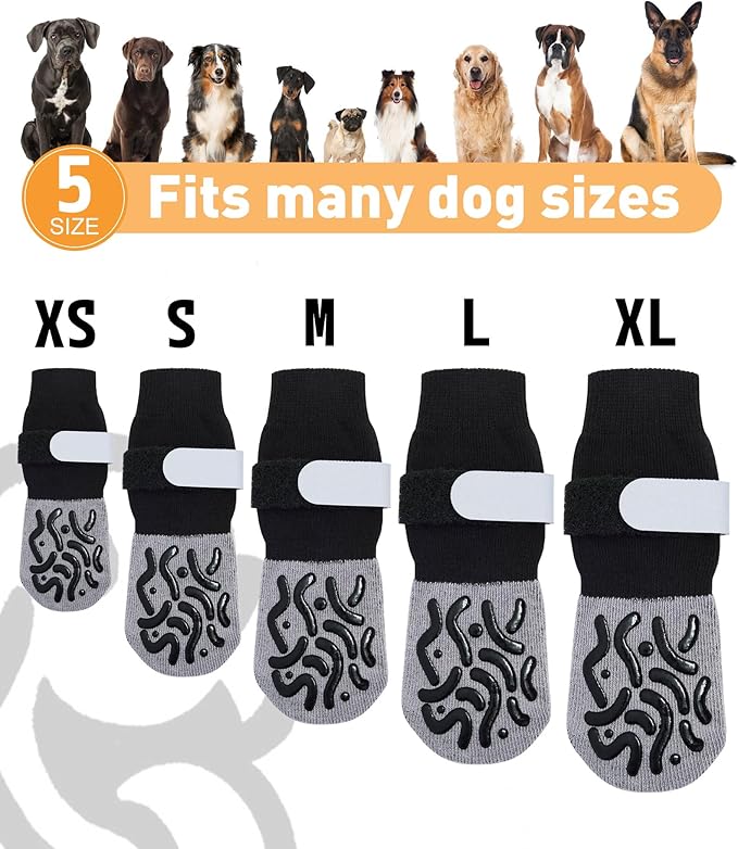 TwoAnt Non Slip Dog Socks with Grips, Dog Sock to Prevent Licking Paw for Senior Dogs, Dog Shoes for Hardwood Floors and Enhancing Traction, Paw Protector - Fits Small, Medium, Large Dogs - S