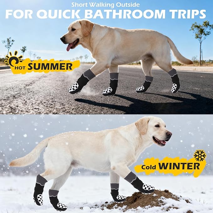 EXPAWLORER Dog Socks to Prevent Licking Paws with Grippers for Hardwood Floors Anti Slip, Reflective Dog Cold Winter Shoes Booties Boots & Paw Protectors with for Small Medium Large Senior Dogs M