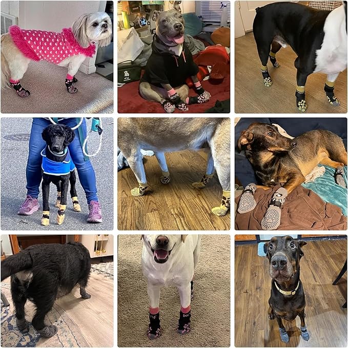 KOOLTAIL Anti Slip Dog Socks for Hot/Cold Pavement to Prevent Licking Paws, Dog Boots&Paw Protector with Grippers for Hardwood Floors,Halloween costumes Traction Booties for Small Medium Large Dogs SM