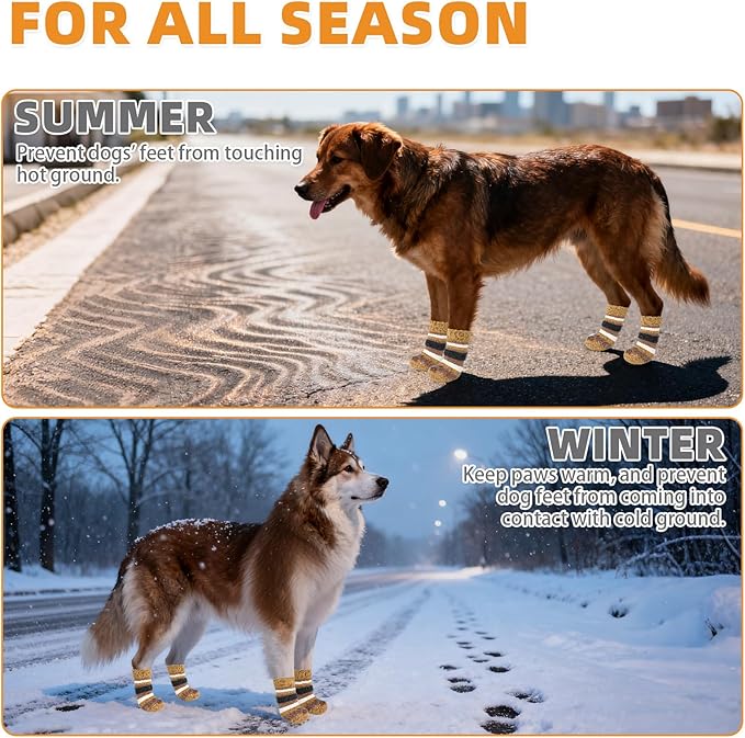 KOOLTAIL Anti Slip Dog Socks to Prevent Licking Paws and Slipping, Extra-Thick Grip Pet Boots & Paw Protectors, Winter Warm Puppy Shoes Booties for Hardwood Floors Small Medium Large Senior Dogs, L