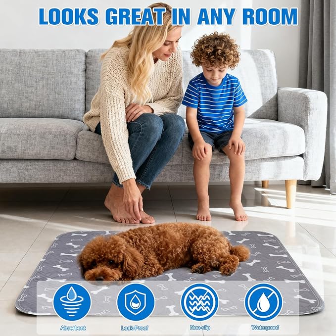 Puppy Pee Pads for Dogs, Reusable Puppy Pads with Pheromones, Washable Pee Pads for Dogs & Cats, Leak-Proof & Anti-Slip Pet Training Pads, Fast Absorbent for Home/Travel (M)