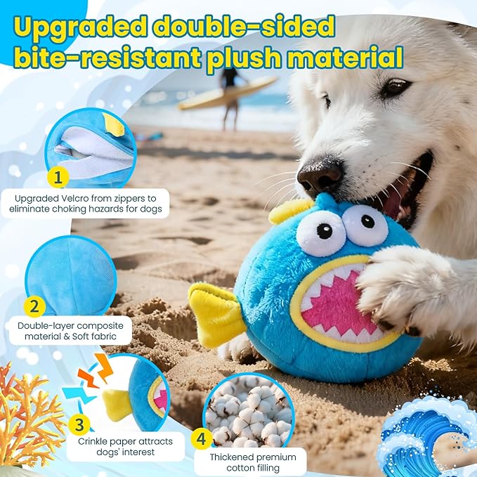 Interactive Dog Toys, Self Moving Dog Toy to Keep Them Busy, Electronic Vibrating Dogs Toy/Squeaky Bouncing Ball for Small Medium Large Dogs with Jumping Music Talking Silent Mode (Lanternfish)
