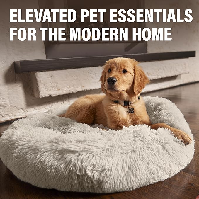 Active Pets Premium Small Donut Dog Bed, Fits Up to 45 lbs, Removable Cover & Washable Cushion, Plush Long Pile Faux Fur Fabric, Portable Light Grey Pet Bed Furniture for Puppies Adult Canines & Cats