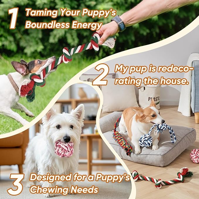 VibeVerve Dog Rope Toys 7 Pack - Puppy Teething Toys for Small/Medium Dogs - Durable Dog Chew Toys for Aggressive Chewers - Interactive Tug of War Toys for Boredom & Teeth Cleaning