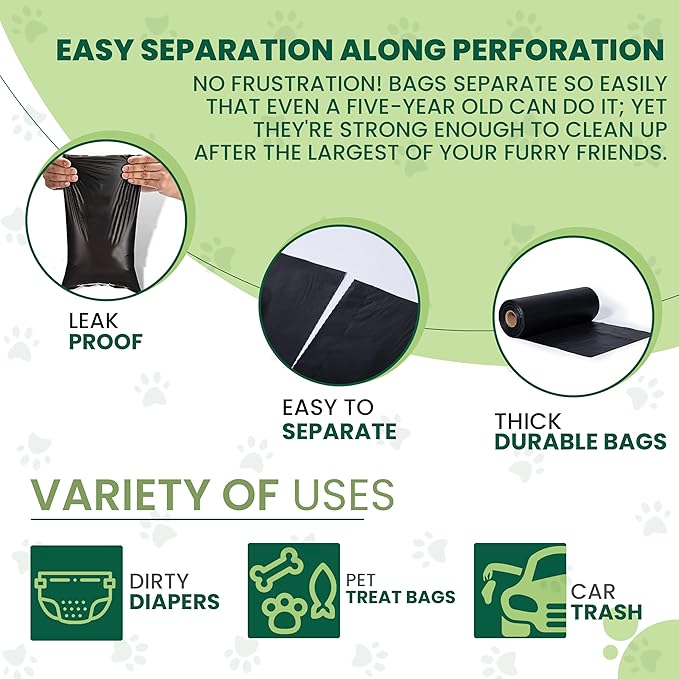 Dog Waste Bags, 400 Count, 15 Pounds, Opaque Black Color, Holds Odors Inside