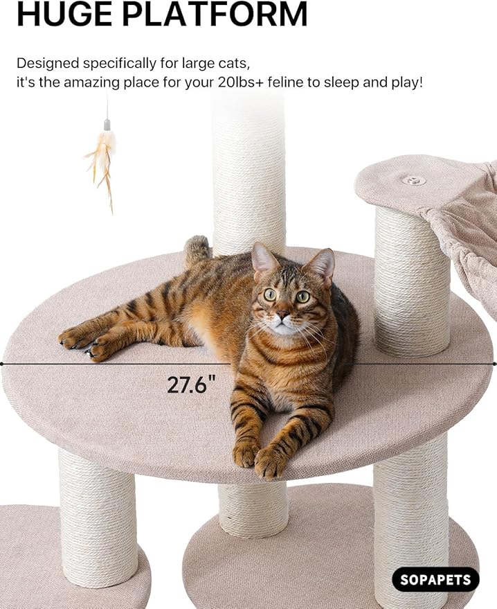 Extra Large Cat Tree for Maine Coon,65 Inches Tall Cat Tree Tower for Indoor Cats Large Adult 20 lbs,XXL Heavy Duty Luxury Sturdy Cat House with Big Hammock,Sisal Scratching Post,Condo