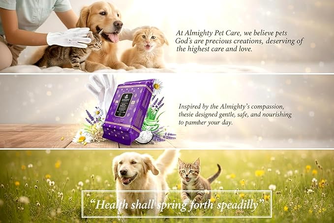 Almighty – Premium Pet Grooming Glove Wipes for Dogs & Cats | 20 Count | Instant Bath Cleaning Glove | Ultra-Thick, Hydrating & Nourishing | Deodorizing, Hypoallergenic, No-Rinse – Lavender Scent