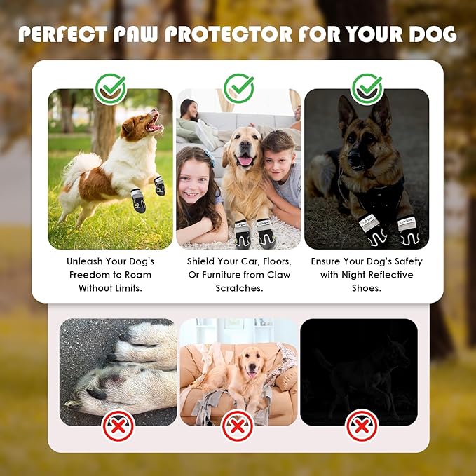 ODRIEW Dog Shoes Large Size Dogs, Medium Dog Booties-Dog Boots & Paw Protectors, 4PCS Small Shoes for Dogs with Reflective Strip, Anti-Slip Sole for Hot Pavement, Rain Snow Walking, Hiking. (Black, 5)