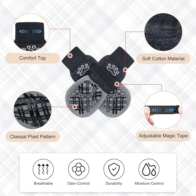 BEAUTYZOO Dog Socks to Prevent Licking Paws, Dog Shoes for Hot Pavement Small Medium Large Senior Dogs Booties, Non Slip Dogs Boots & Paw Protectors for Hardwood Floors Traction Control Indoor