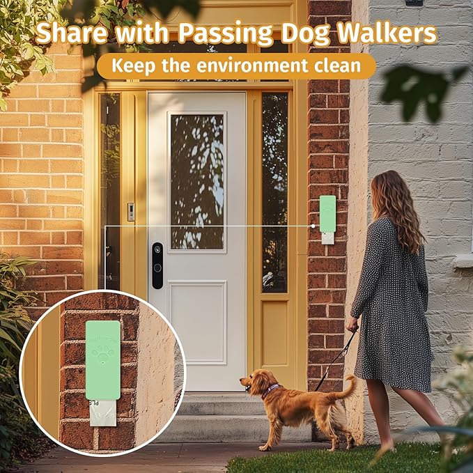 Dog Poop Bag Dispenser, Wall-Mounted Dog Bag dispenser Outdoor or Indoor for Doggy and Pets, Green Poop Holder for Yard and Park, Included 4 Rolls (60 Bags)