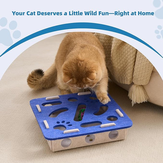 Interactive Cat Puzzle Feeder Toy - Felt Maze Box with 3 Jingle Balls for Indoor Cats Kittens | Mental Stimulation, Slow Feeding, Fun Exercise & Natural Hunting Instincts