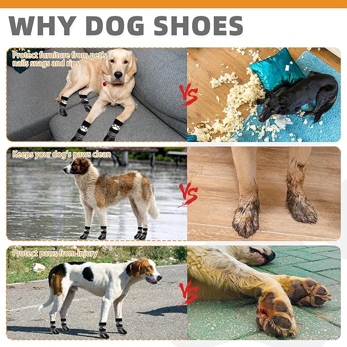 KOOLTAIL Dog Socks to Prevent Licking Paws for Hardwood Floors, Anti Slip Waterproof Dog Boots & Paw Protector Traction Shoes with Toe Grips for Small Medium Large Senior Dogs Black XL